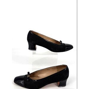 Vintage Salvatore Ferragamo Ghiotta Black Woven Patent Pumps Sz 6.5B
